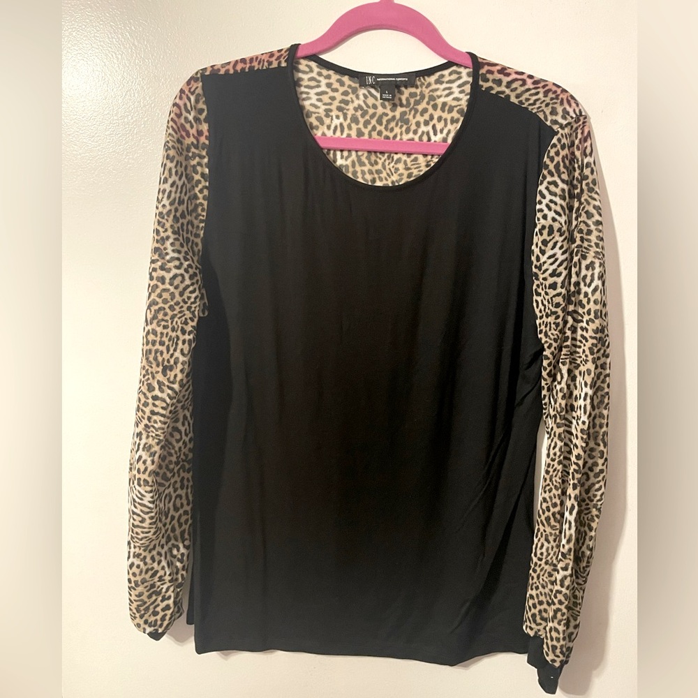 4/$25 INC black with shear leopard sleeves and back insert.